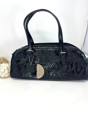NWT Vintage Valerie Stevens Black Embossed Leather Satchel